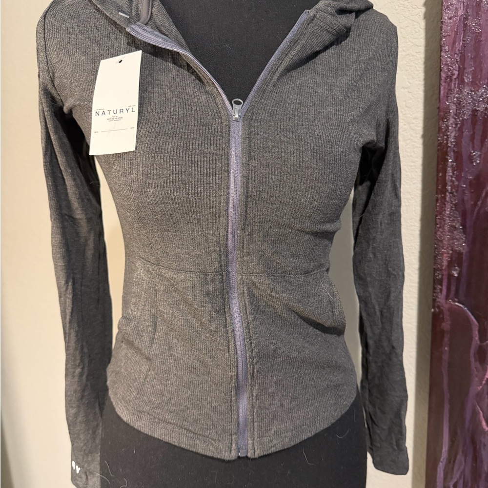 Naturyl NBK Gray Ribbed Zip-Up Hoodie for Women
